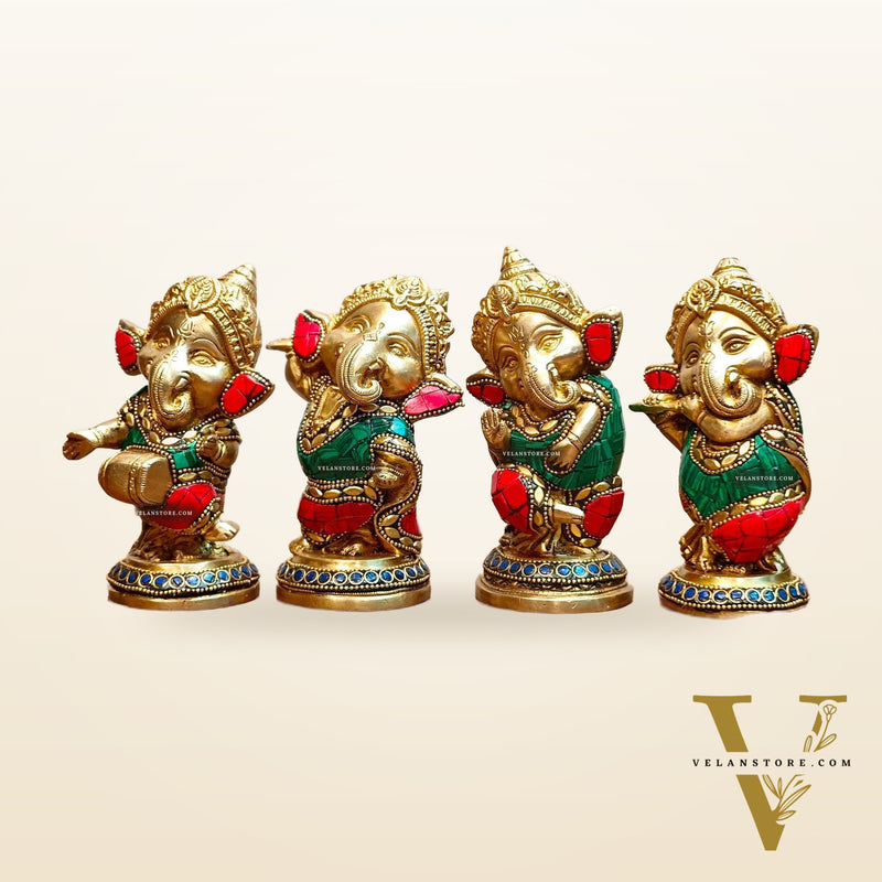 Baby Ganesha Brass Idols set 5 " Stonework