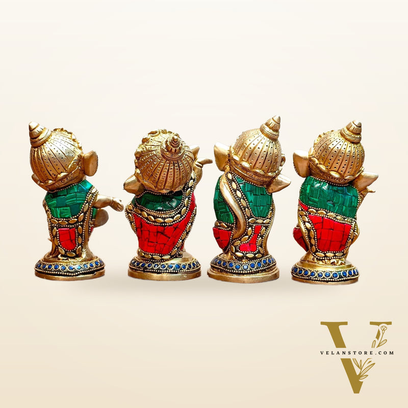 Baby Ganesha Brass Idols set 5 " Stonework