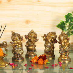 Baby Ganesha Brass Idols set 5 " Stonework