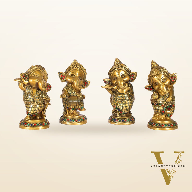 Baby Ganesha Brass Idols set 5 " Stonework