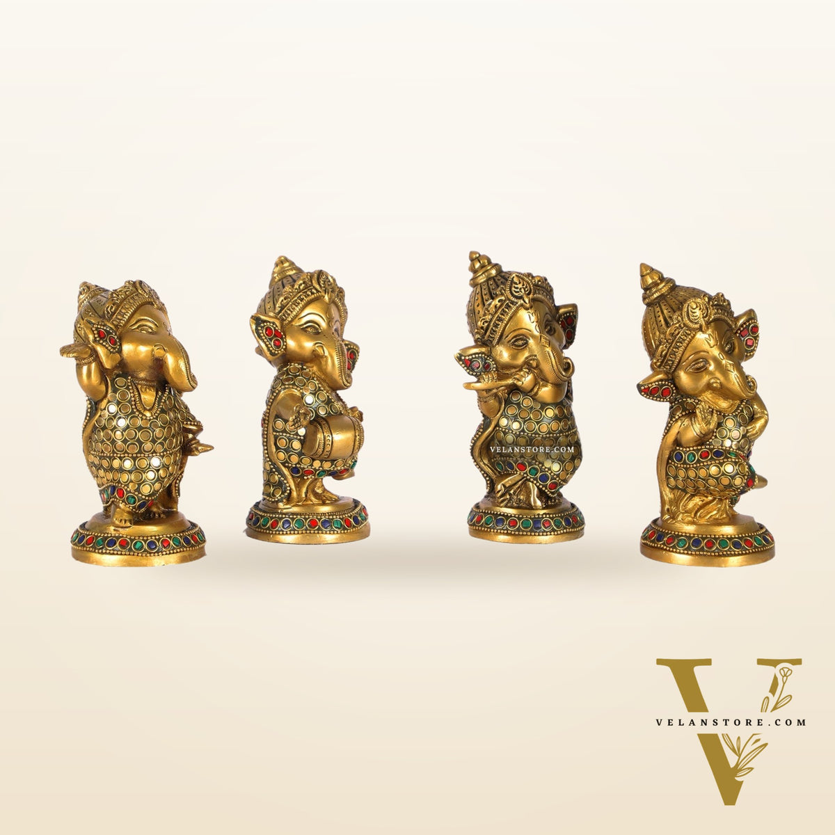 Baby Ganesha Brass Idols set 5 " Stonework