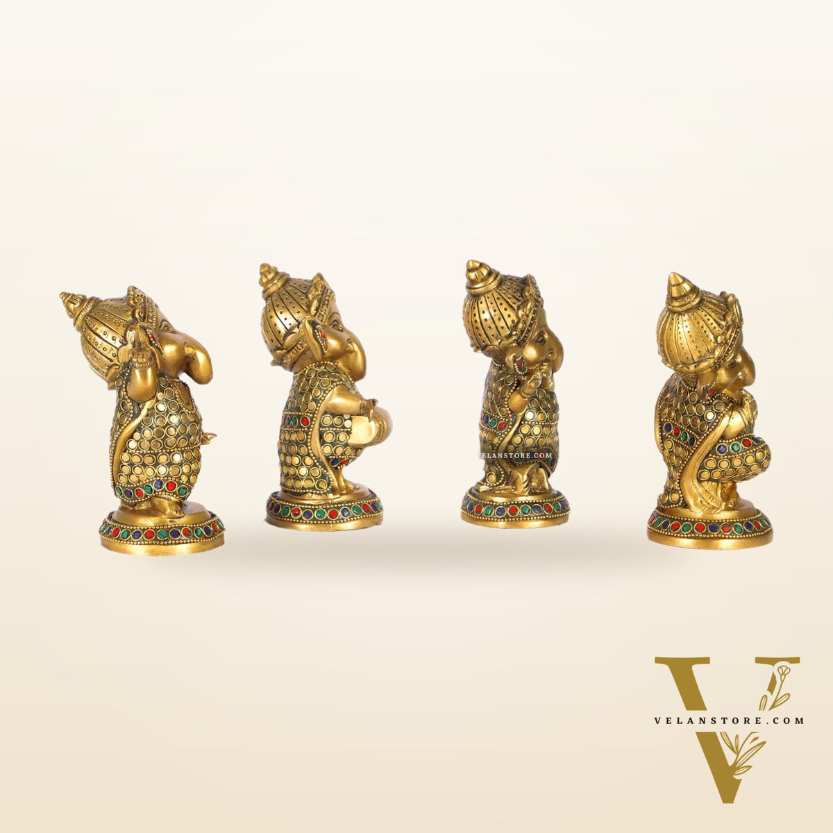 Baby Ganesha Brass Idols set 5 " Stonework