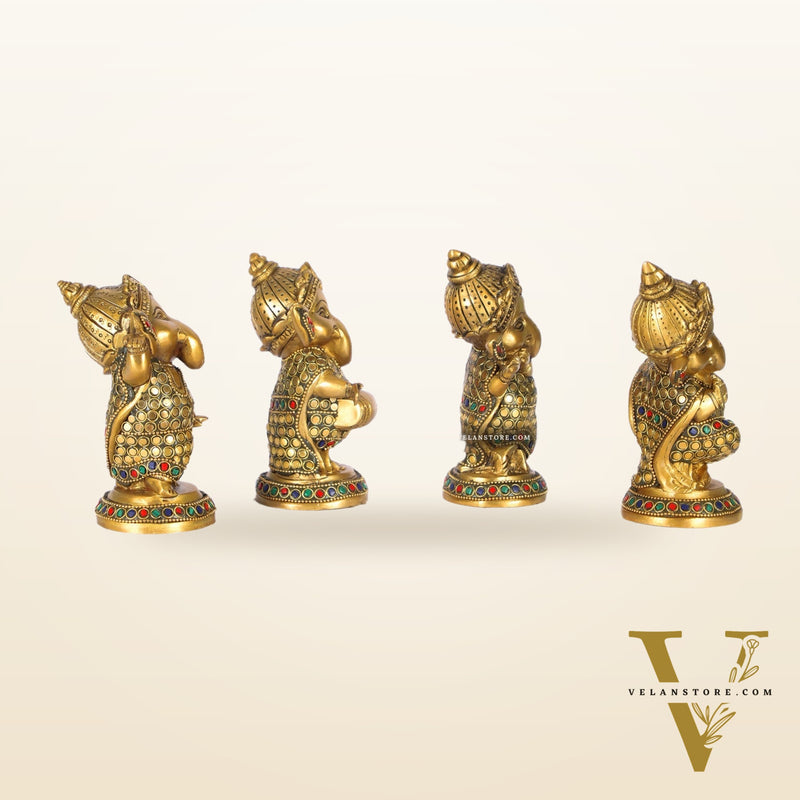 Baby Ganesha Brass Idols set 5 " Stonework