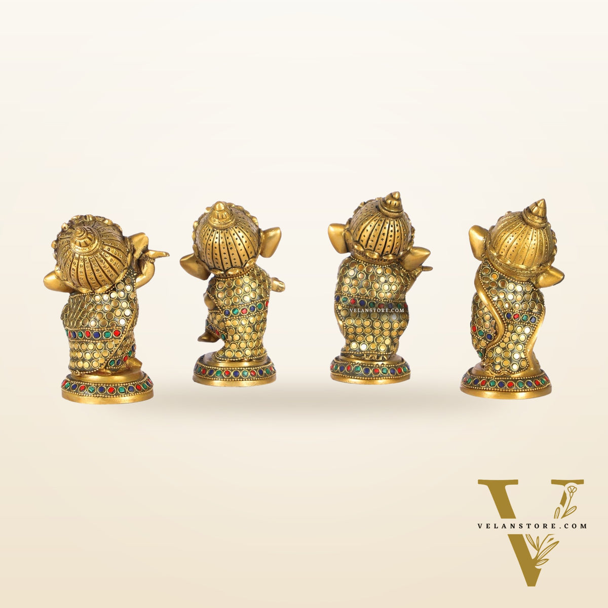 Baby Ganesha Brass Idols set 5 " Stonework