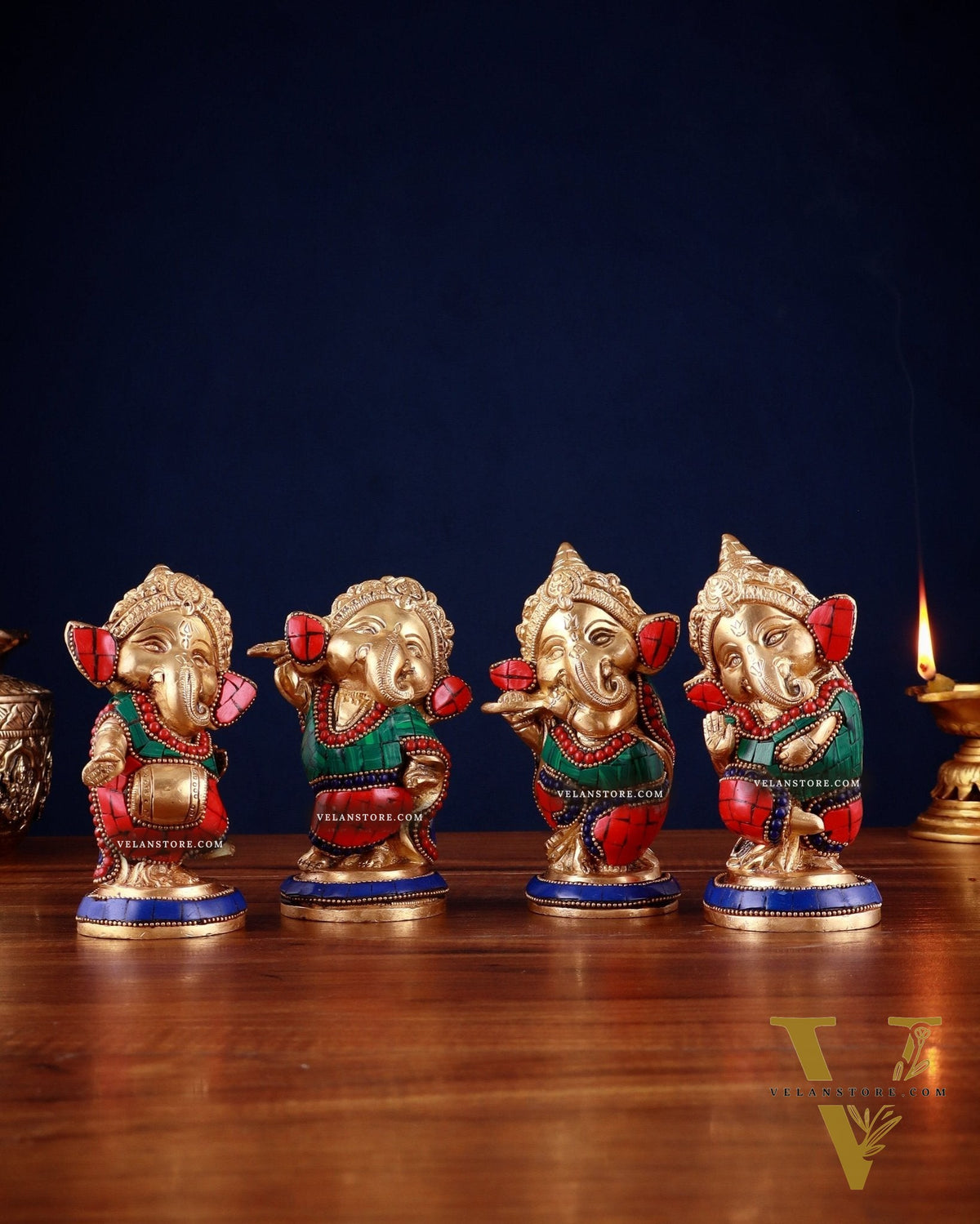 Baby Ganesha Brass Idols set 5" Stonework