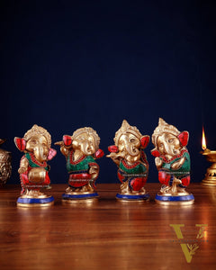 Baby Ganesha Brass Idols set 5" Stonework