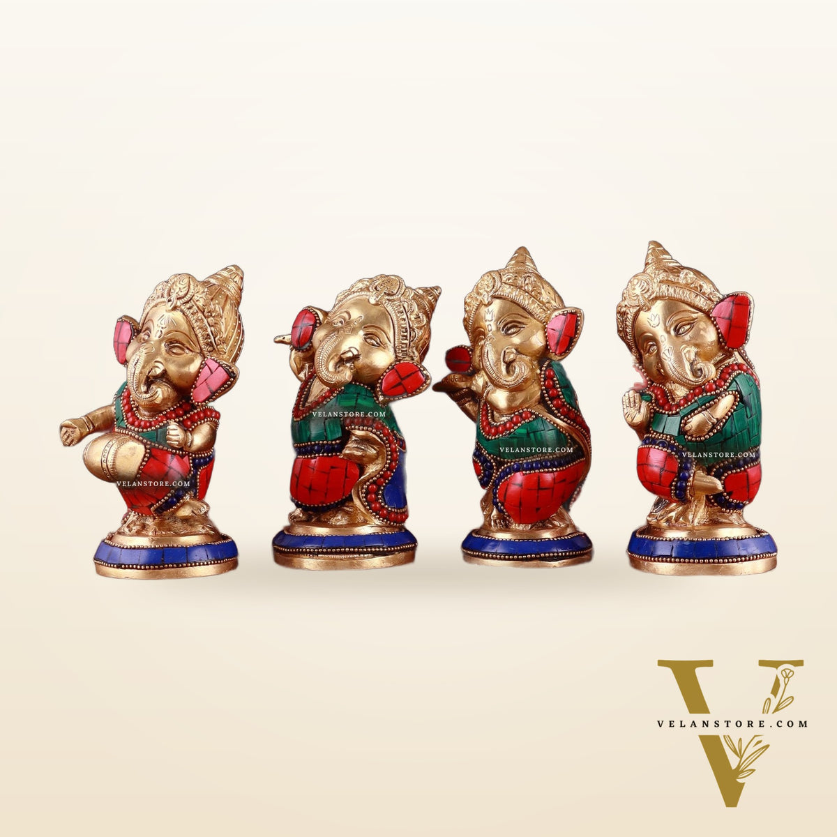 Baby Ganesha Brass Idols set 5" Stonework