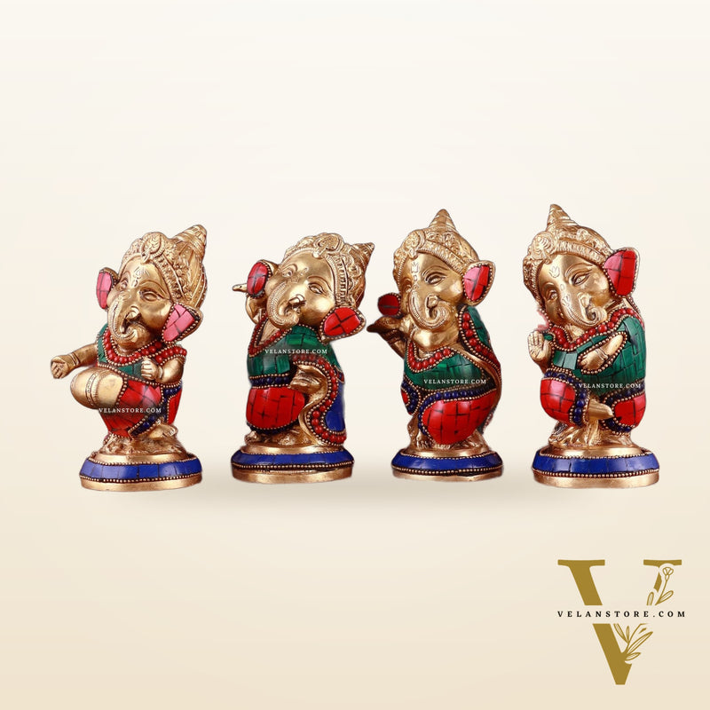 Baby Ganesha Brass Idols set 5" Stonework