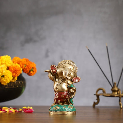 Baby Ganesha Brass Idols set 5 " Stonework