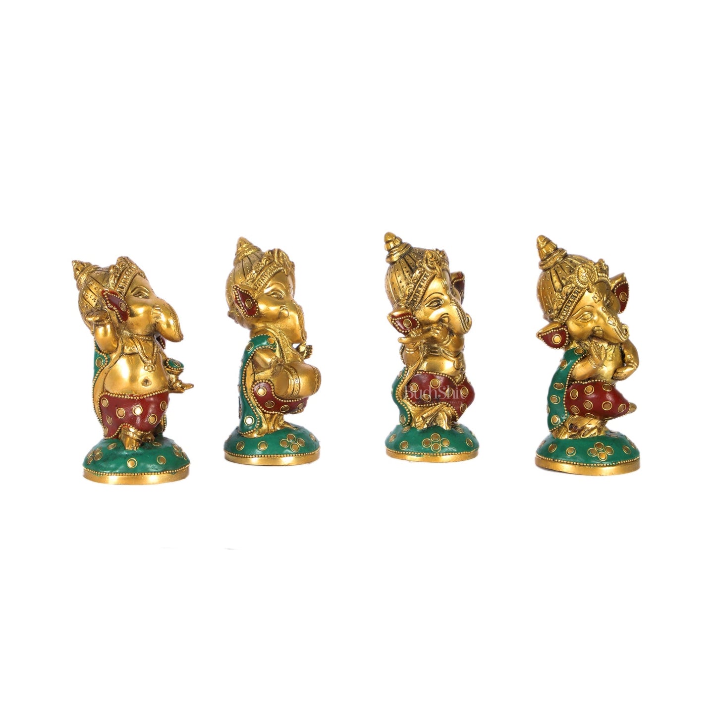 Baby Ganesha Brass Idols set 5 " Stonework