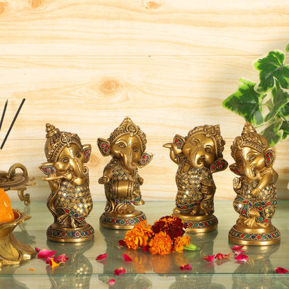Baby Ganesha Brass Idols set 5 " Stonework