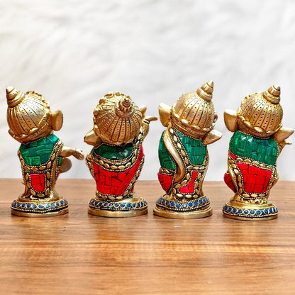 Baby Ganesha Brass Idols set 5 " Stonework