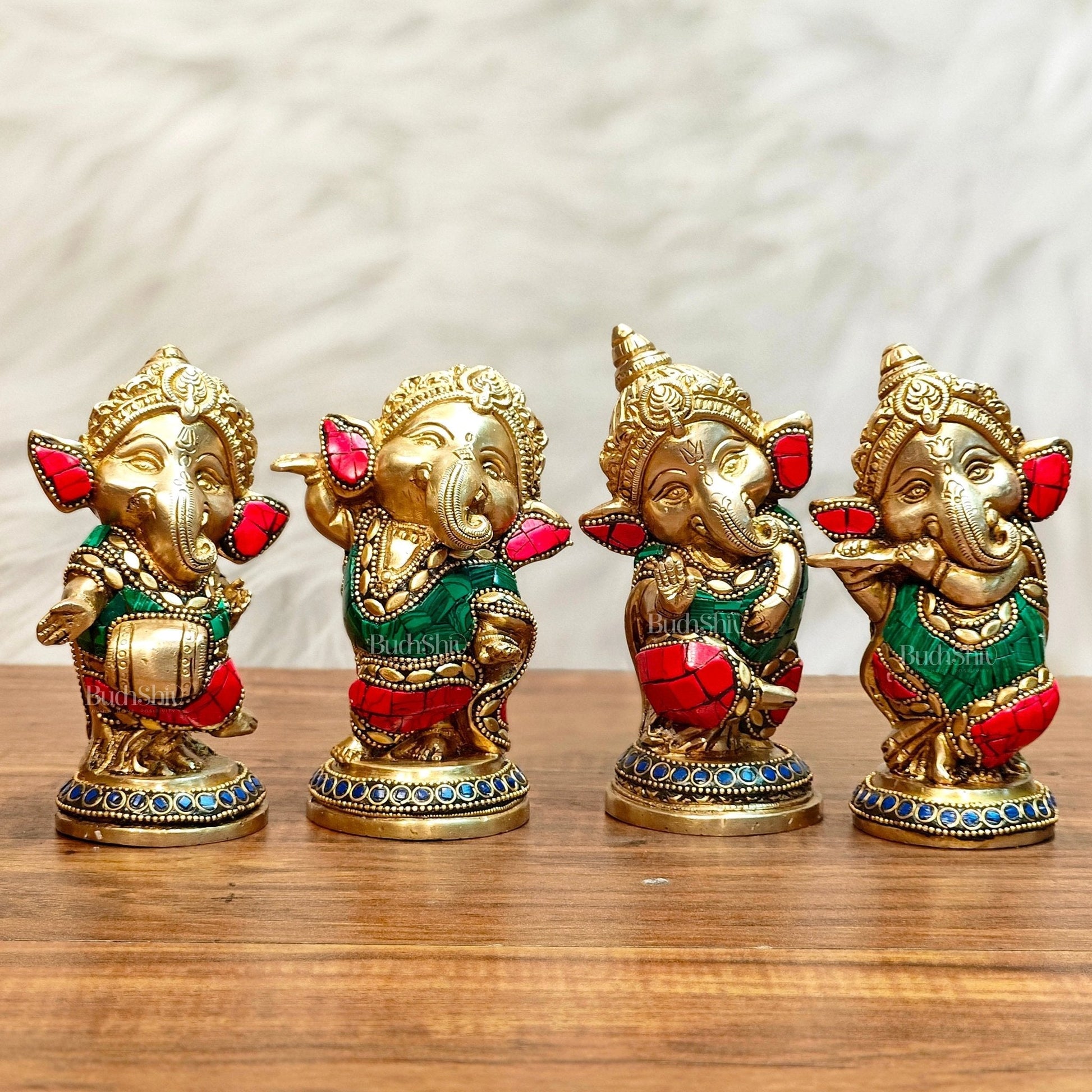 Baby Ganesha Brass Idols set 5 " Stonework