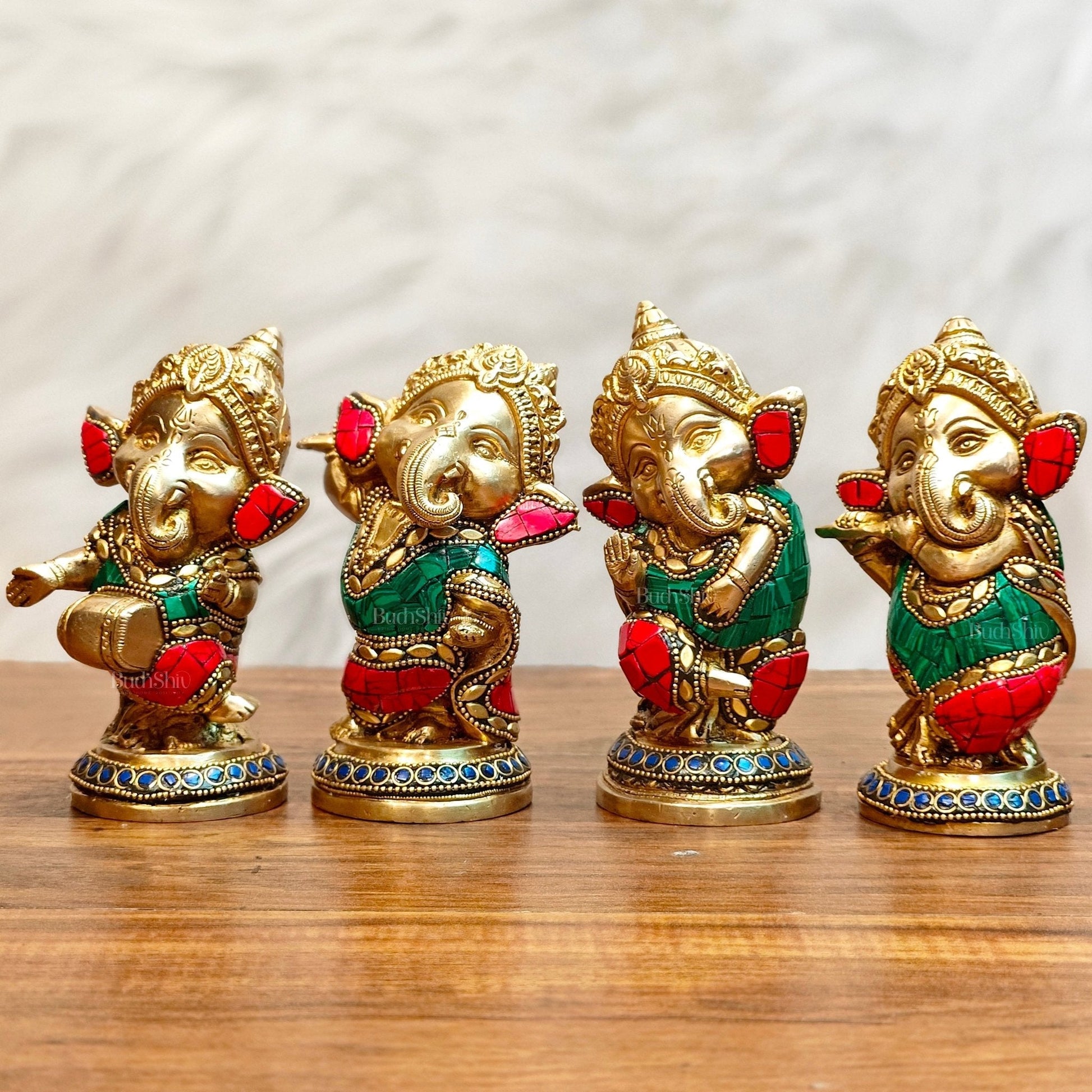 Baby Ganesha Brass Idols set 5 " Stonework