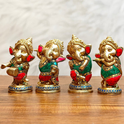 Baby Ganesha Brass Idols set 5 " Stonework