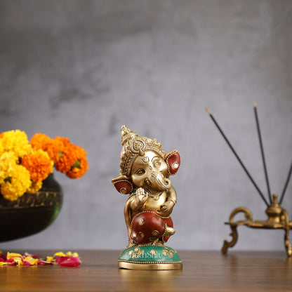 Baby Ganesha Brass Idols set 5 " Stonework