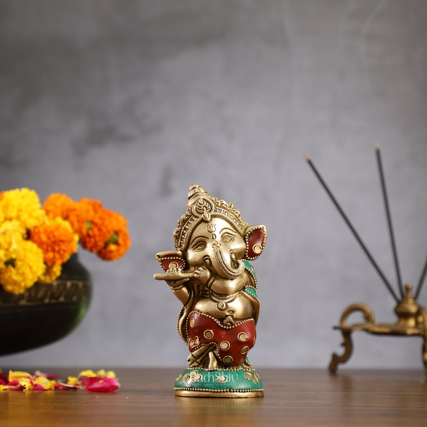 Baby Ganesha Brass Idols set 5 " Stonework
