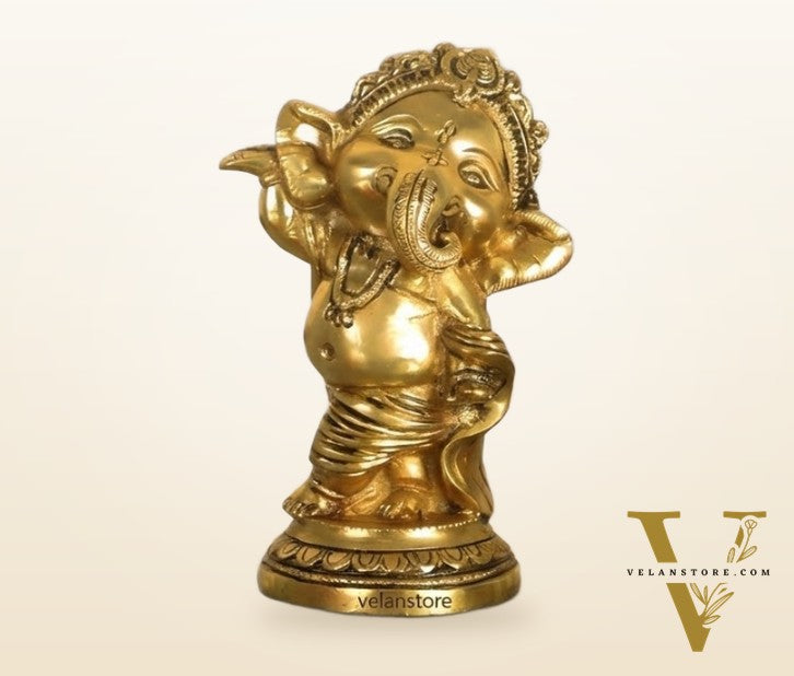 Baby Ganesha Dancing Brass Idol 5" (Golden)