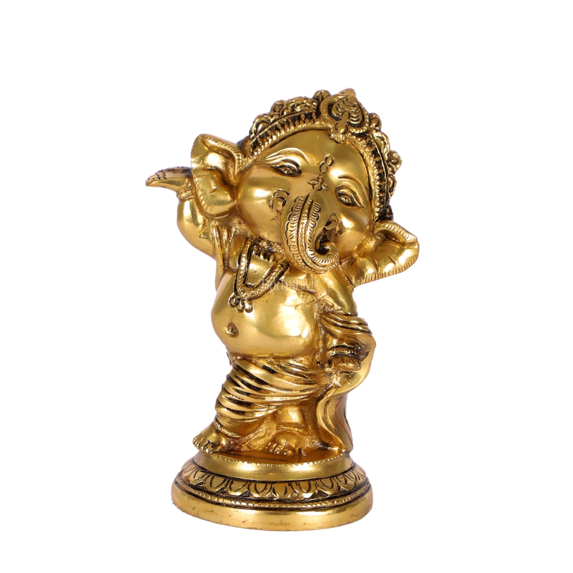 Baby Ganesha Dancing Brass Idol 5" (Golden)