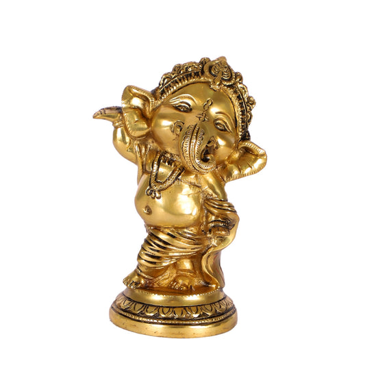 Baby Ganesha Dancing Brass Idol 5" (Golden)