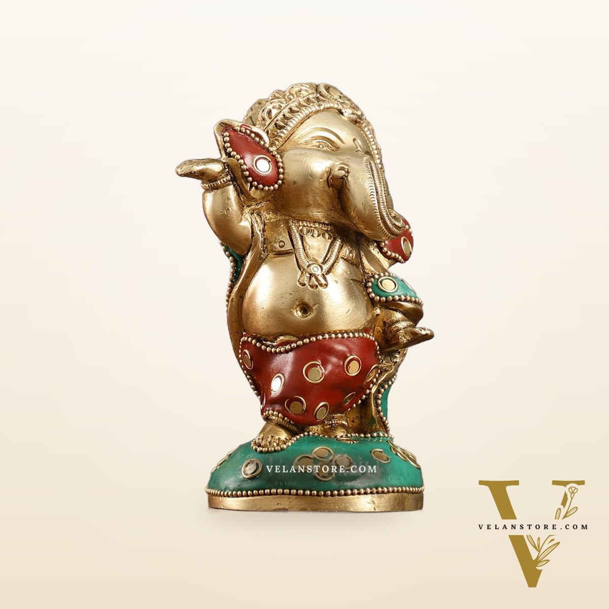 Baby Ganesha Dancing Brass Idol 5" Perfect for Office Desk, Study Table, Temple - stonework