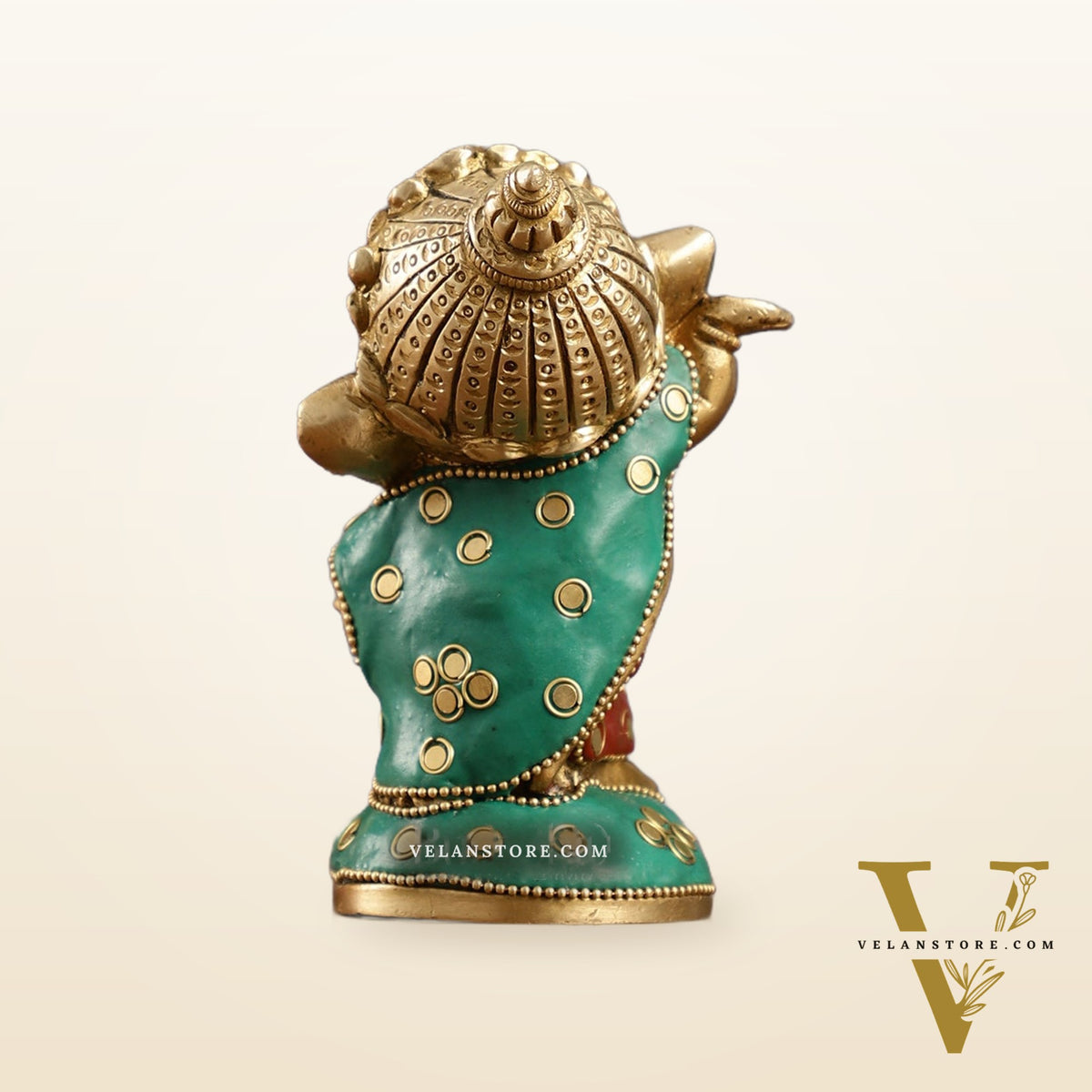 Baby Ganesha Dancing Brass Idol 5" Perfect for Office Desk, Study Table, Temple - stonework