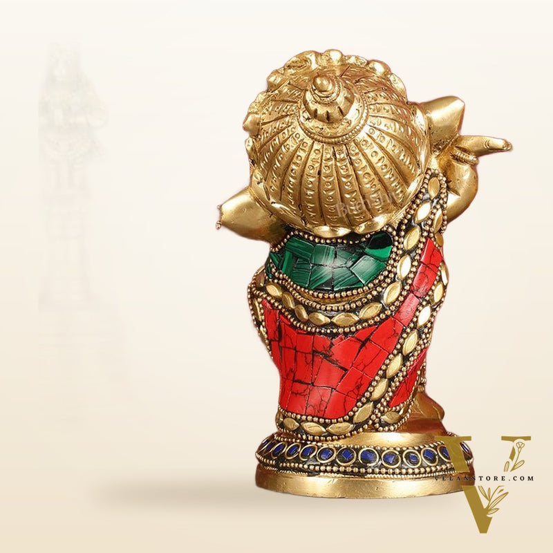 Baby Ganesha Dancing Brass Idol 5" Perfect for Office Desk, Study Table, Temple - stonework