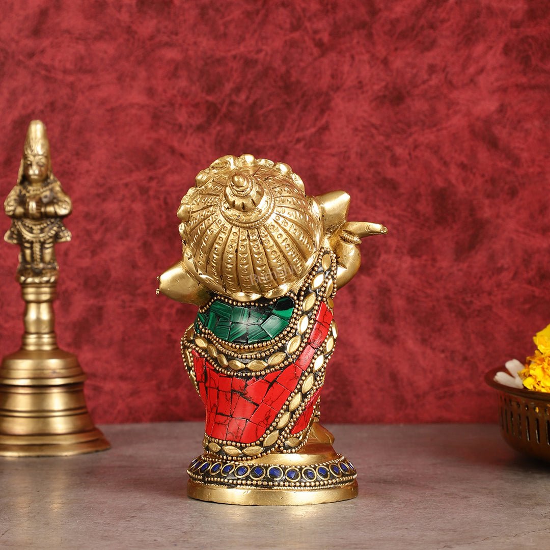 Baby Ganesha Dancing Brass Idol 5" Perfect for Office Desk, Study Table, Temple - stonework