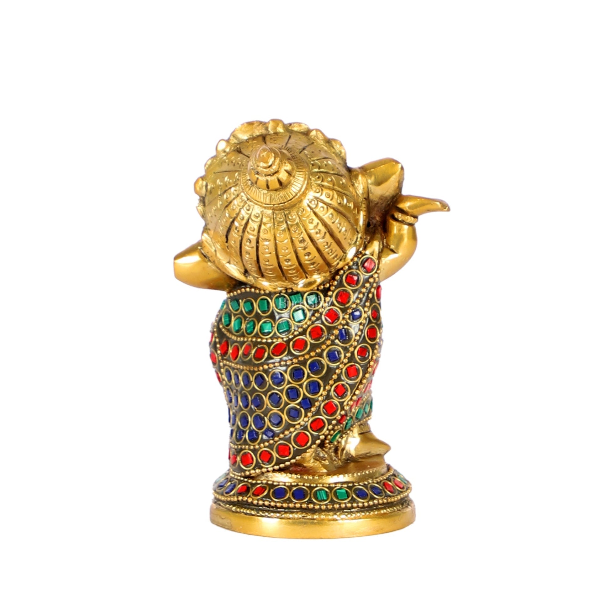 Baby Ganesha Dancing Brass Idol 5" Stonework and brass rings