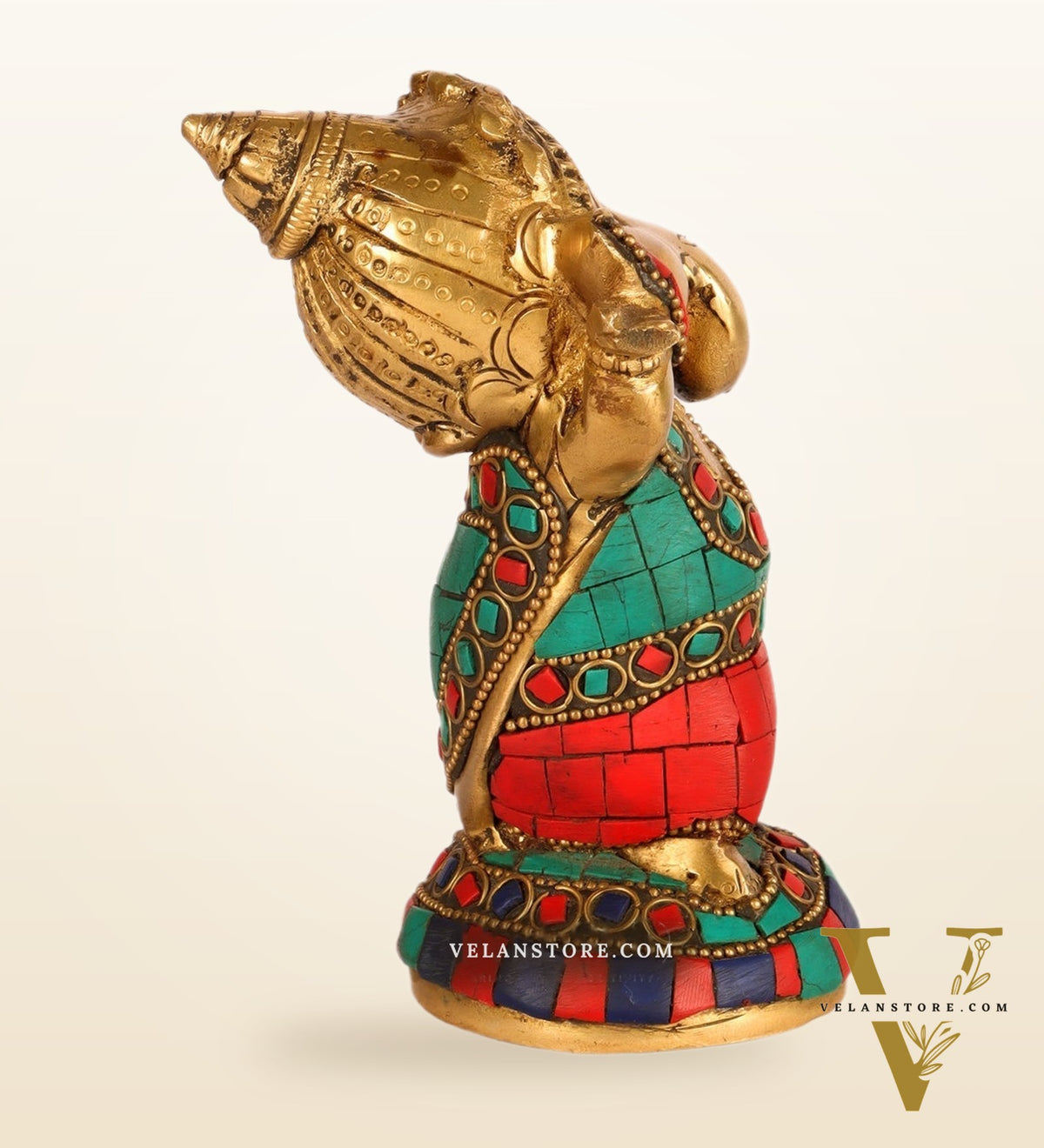 Baby Ganesha Dancing Brass Idol 5" Stonework