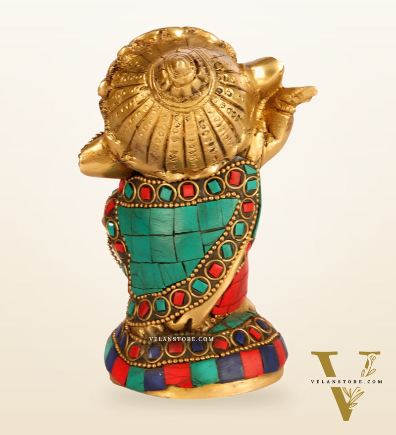 Baby Ganesha Dancing Brass Idol 5" Stonework