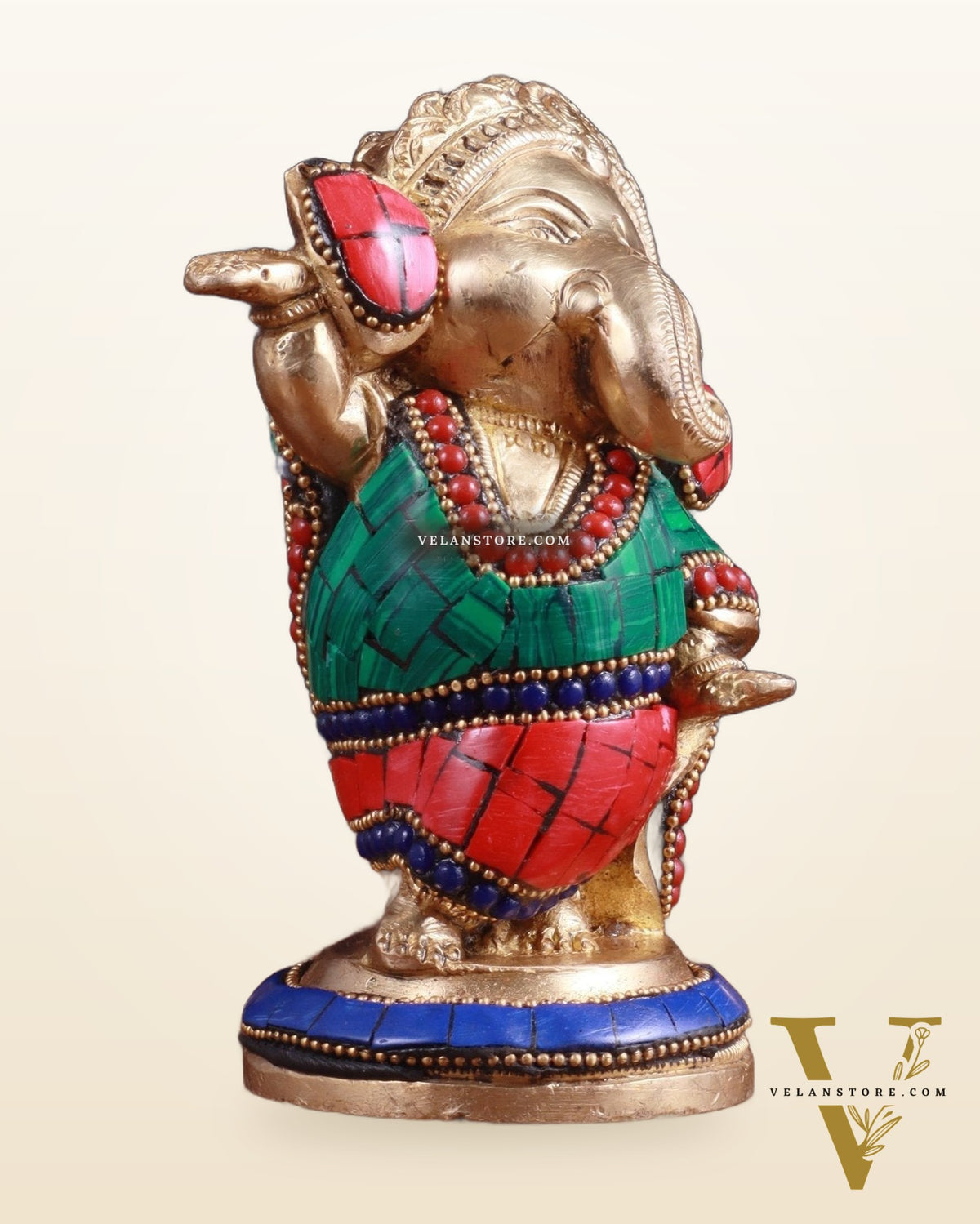 Baby Ganesha Dancing Brass Idol 5" Stonework