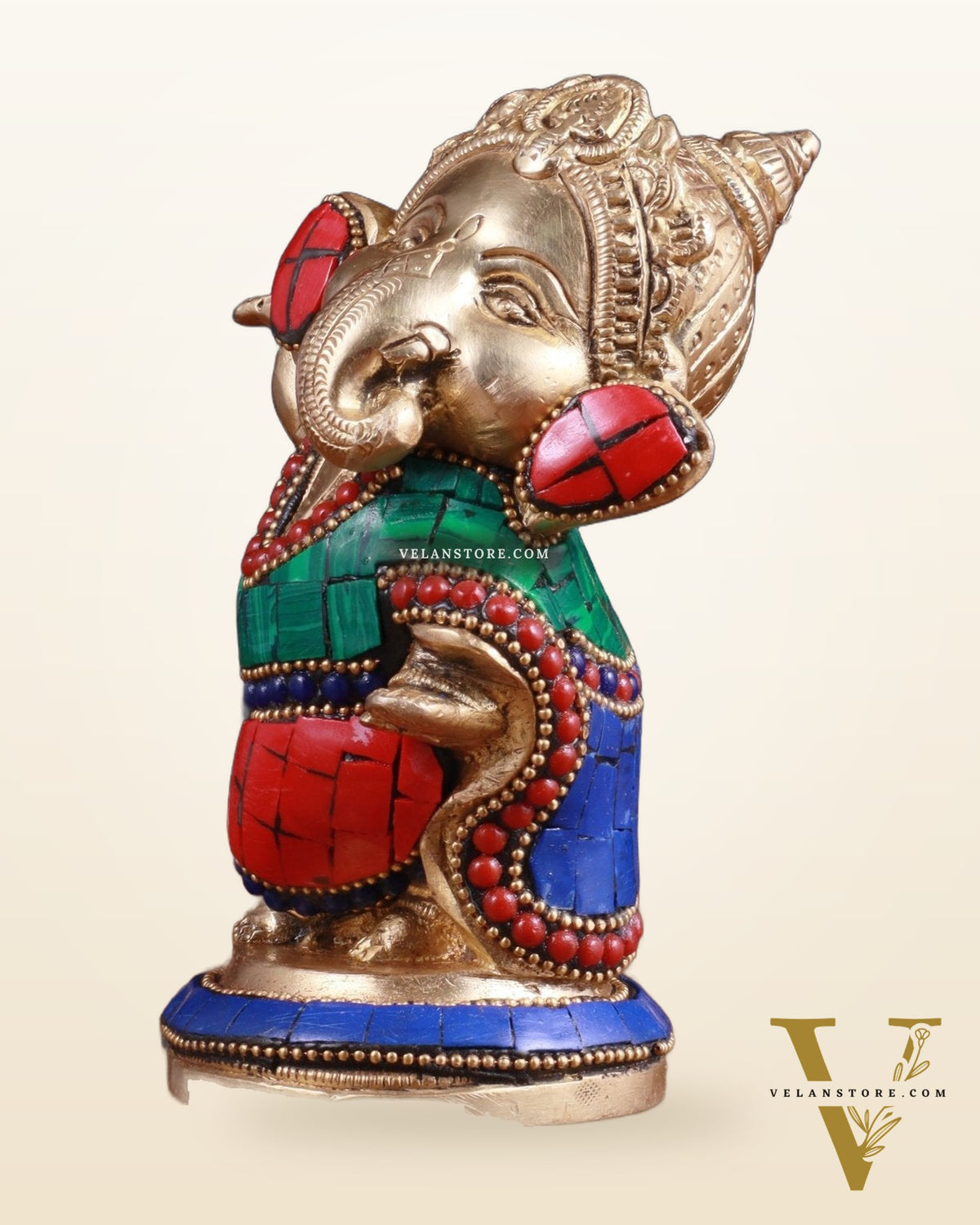 Baby Ganesha Dancing Brass Idol 5" Stonework