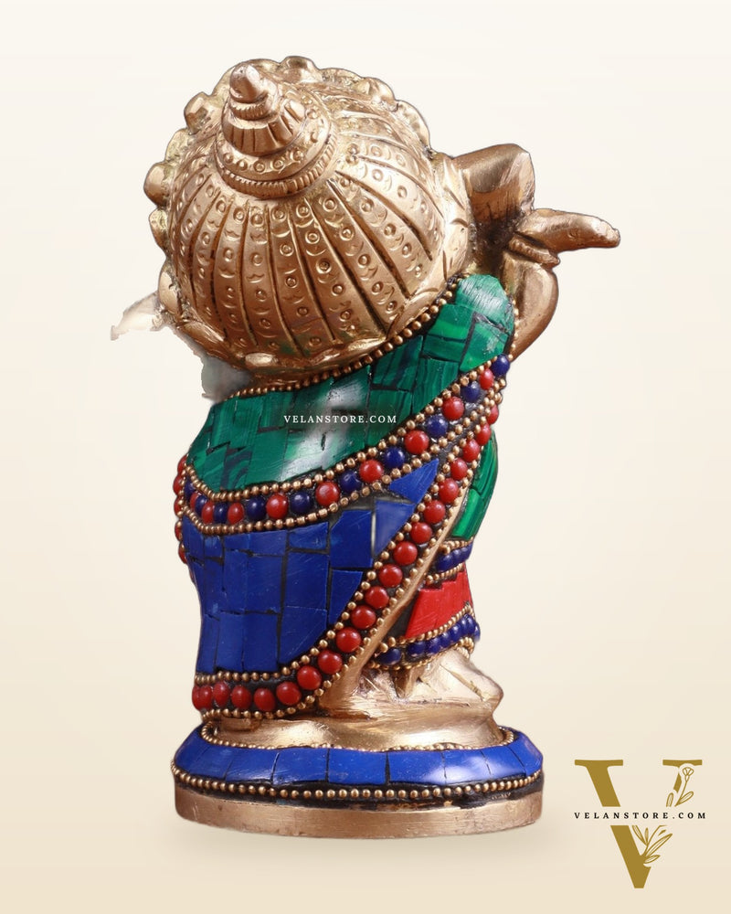Baby Ganesha Dancing Brass Idol 5" Stonework