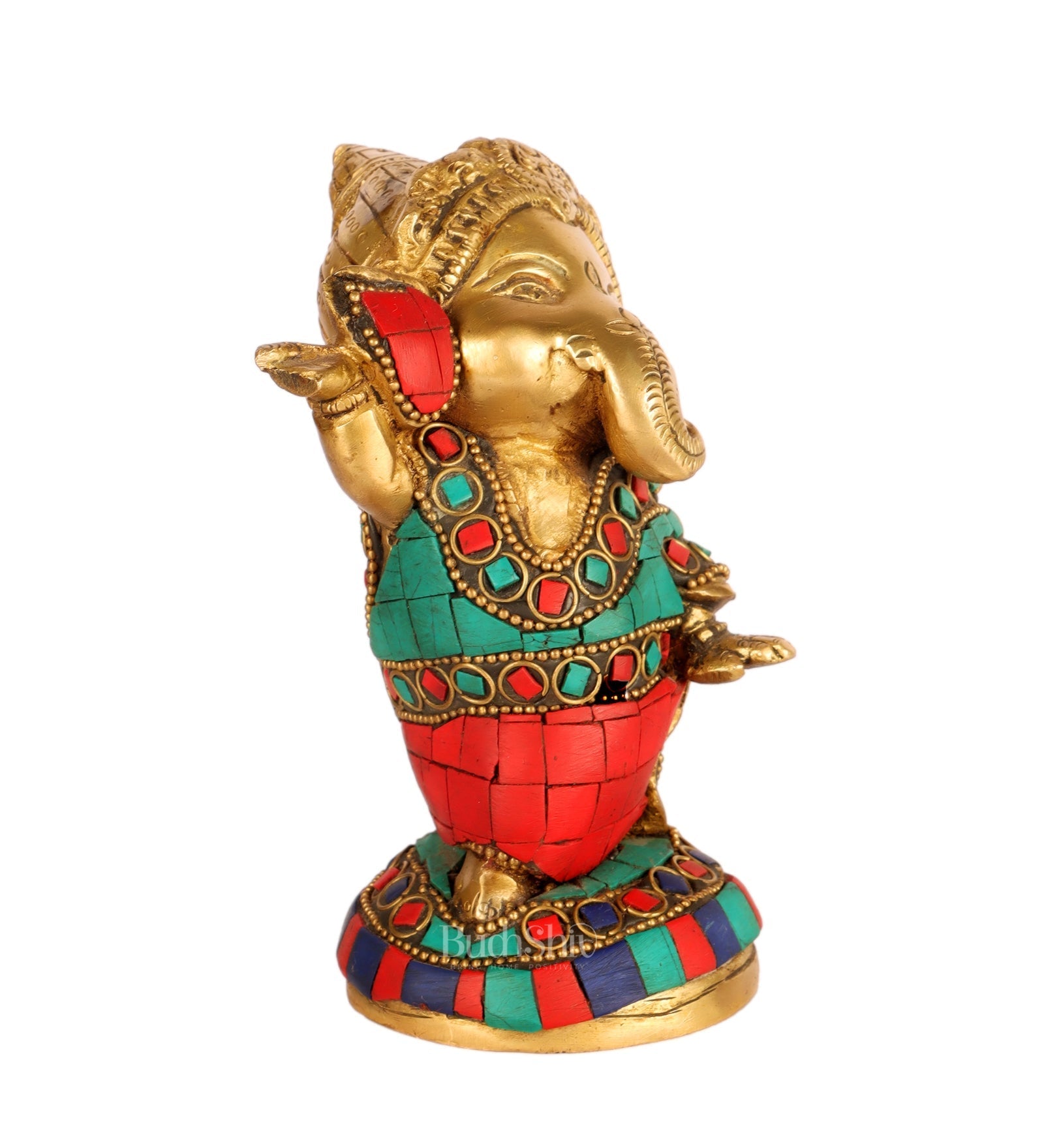 Baby Ganesha Dancing Brass Idol 5" Stonework
