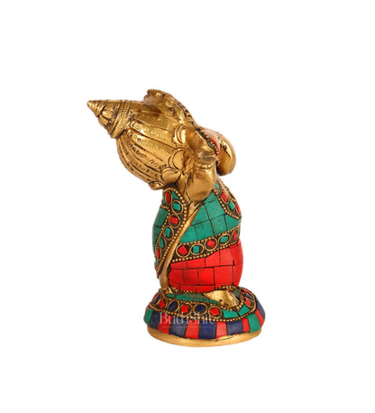 Baby Ganesha Dancing Brass Idol 5" Stonework