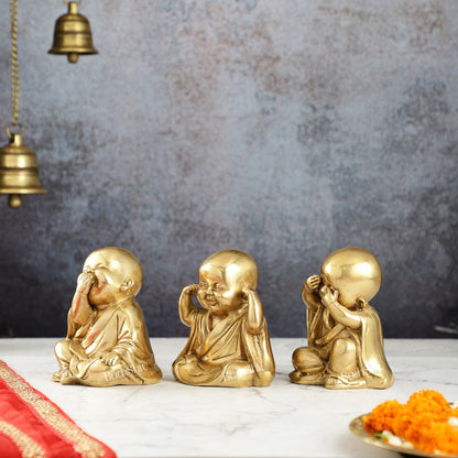 Brass Baby Laughing Buddha monks matte gold