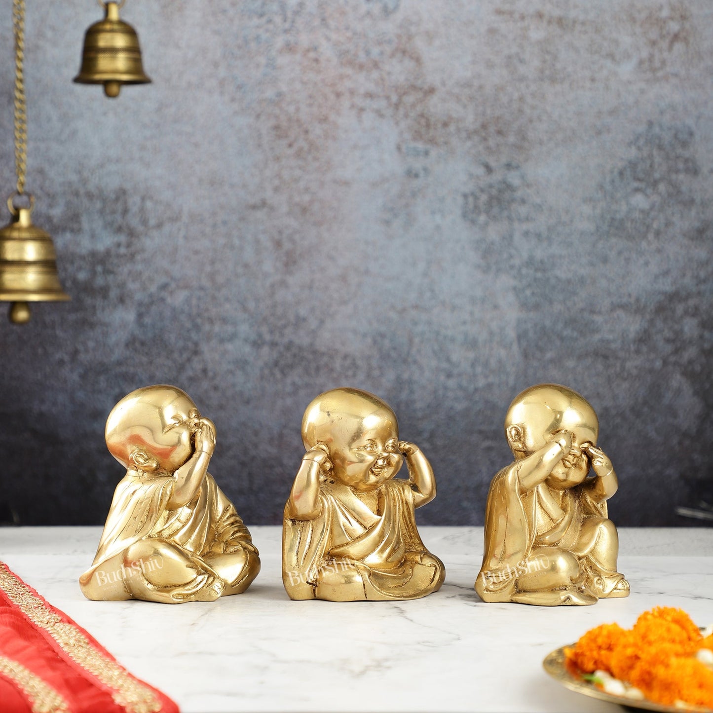 Brass Baby Laughing Buddha monks matte gold