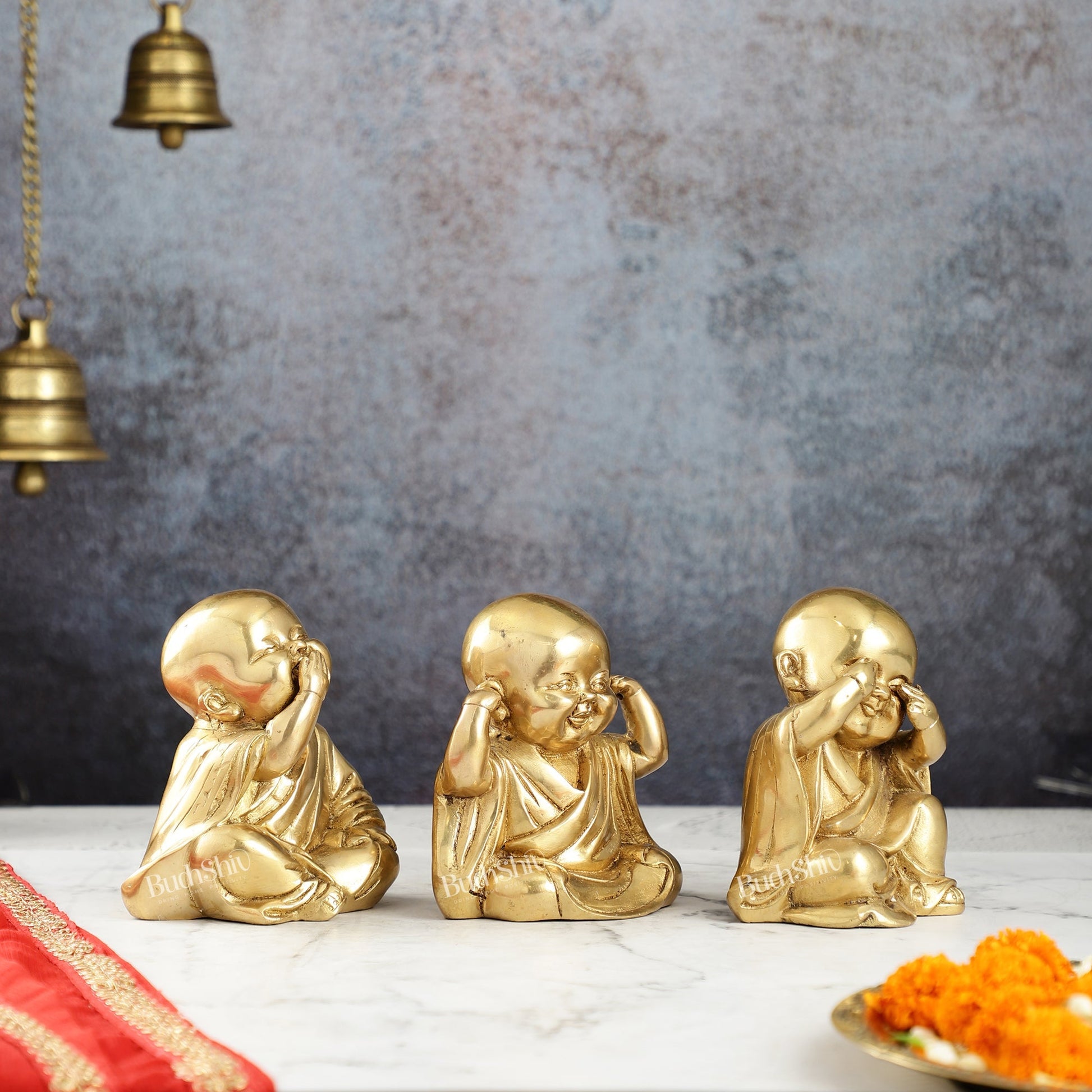 Brass Baby Laughing Buddha monks matte gold