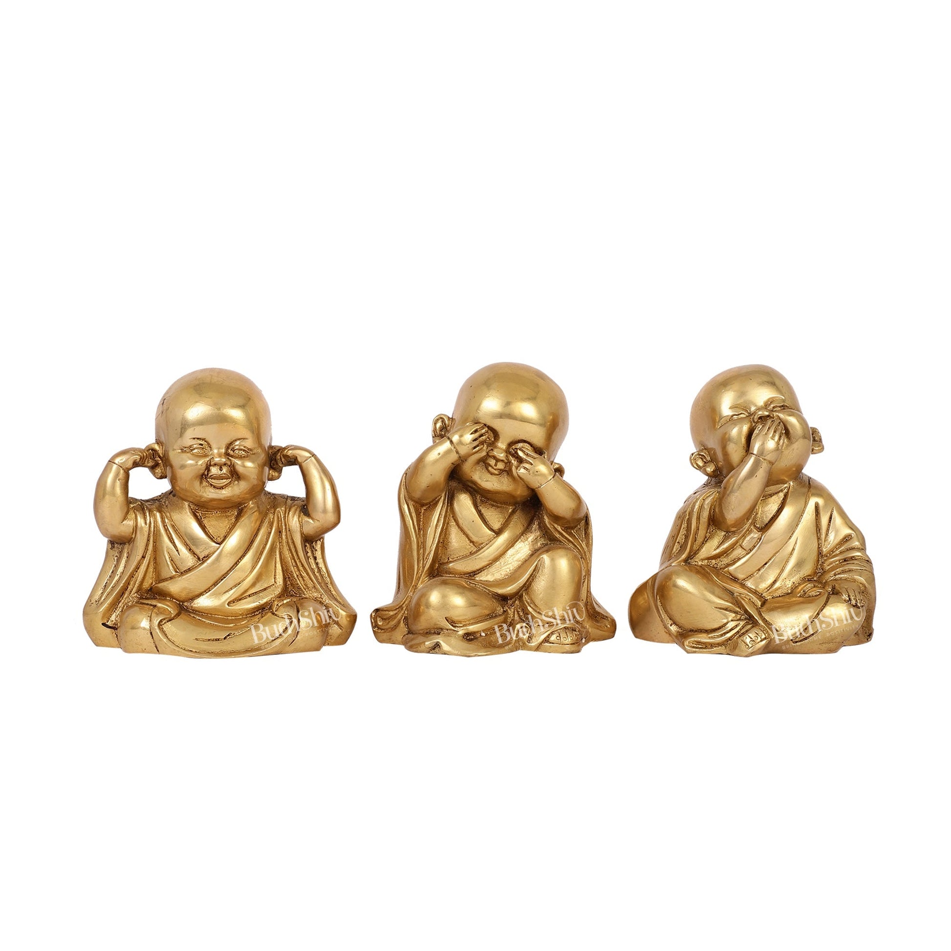 Brass Baby Laughing Buddha monks matte gold