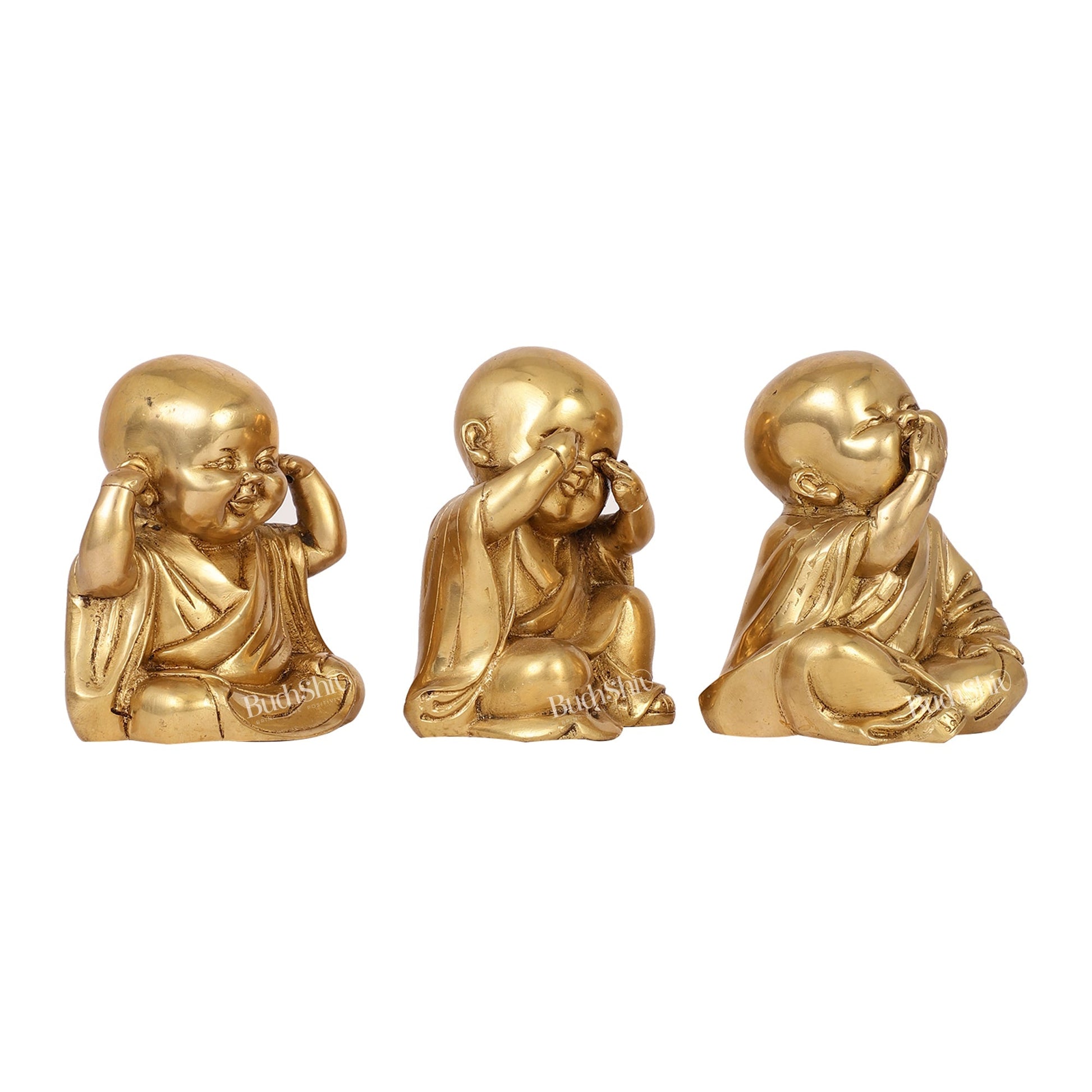 Brass Baby Laughing Buddha monks matte gold