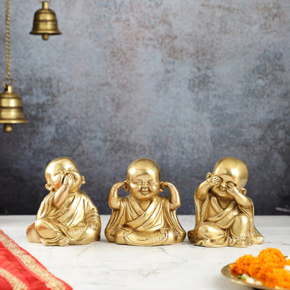 Brass Baby Laughing Buddha monks matte gold