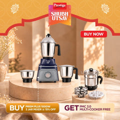 Prestige Prism Plus 1000W Mixer Grinder with 3 Stainless Steel Jars – 1.5L Wet Jar, 1.0L Dry Jar, 450ml Chutney Jar | 4-Speed Heavy Duty Motor, Prestige 1.5L PMC 3.0 Plus Multi Kettle / Multi Cooker