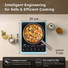 Prestige PIC 29.0 Induction Cooktop 2000W with Preset Indian Menu Options, Blue + Prestige TRIPLY Splendid 4 Pc Cookware Set: Fry Pan 22cm, Kadai 22cm, Saucepan 14cm, SS Lid 24cm, 15Y Warranty