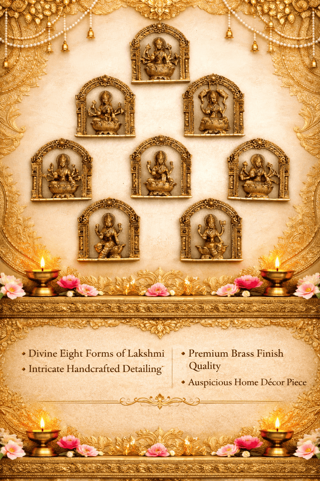 Brass Ashtalakshmi Wall Hanging Plates Set (5.5 Inch)