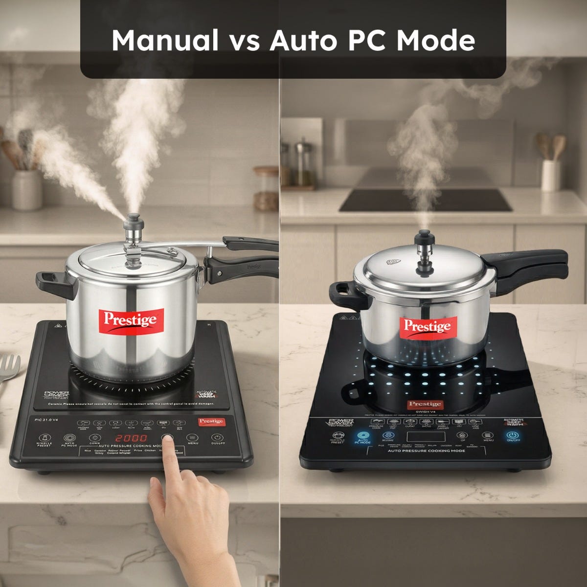 Prestige Swish Induction Cooktop V4 + Prestige TRIPLY Splendid 4 Pc Cookware Set: Fry Pan 22cm, Kadai 22cm, Saucepan 14cm, SS Lid 24cm, Gas & Induction Compatible, 15Y Warranty