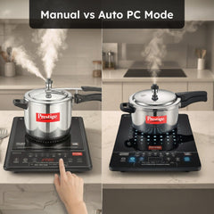 Prestige Swish Induction Cooktop V4 + Prestige TRIPLY Splendid 4 Pc Cookware Set: Fry Pan 22cm, Kadai 22cm, Saucepan 14cm, SS Lid 24cm, Gas & Induction Compatible, 15Y Warranty