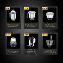 Prestige Endura Pro 1000W Multi Functional Mixer Grinder, Copper Motor, 6 Jars with Food Processing Attachments, 14-in-1, 5Y Motor Warranty + Prestige 1.5L PMC 3.0 Plus Multi Kettle / Multi Cooker