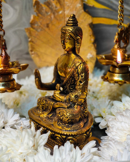 Beautiful Brass Blessing Buddha Statue | Abhaya Mudra/Aashirwaad Mudra | 7" x 4"