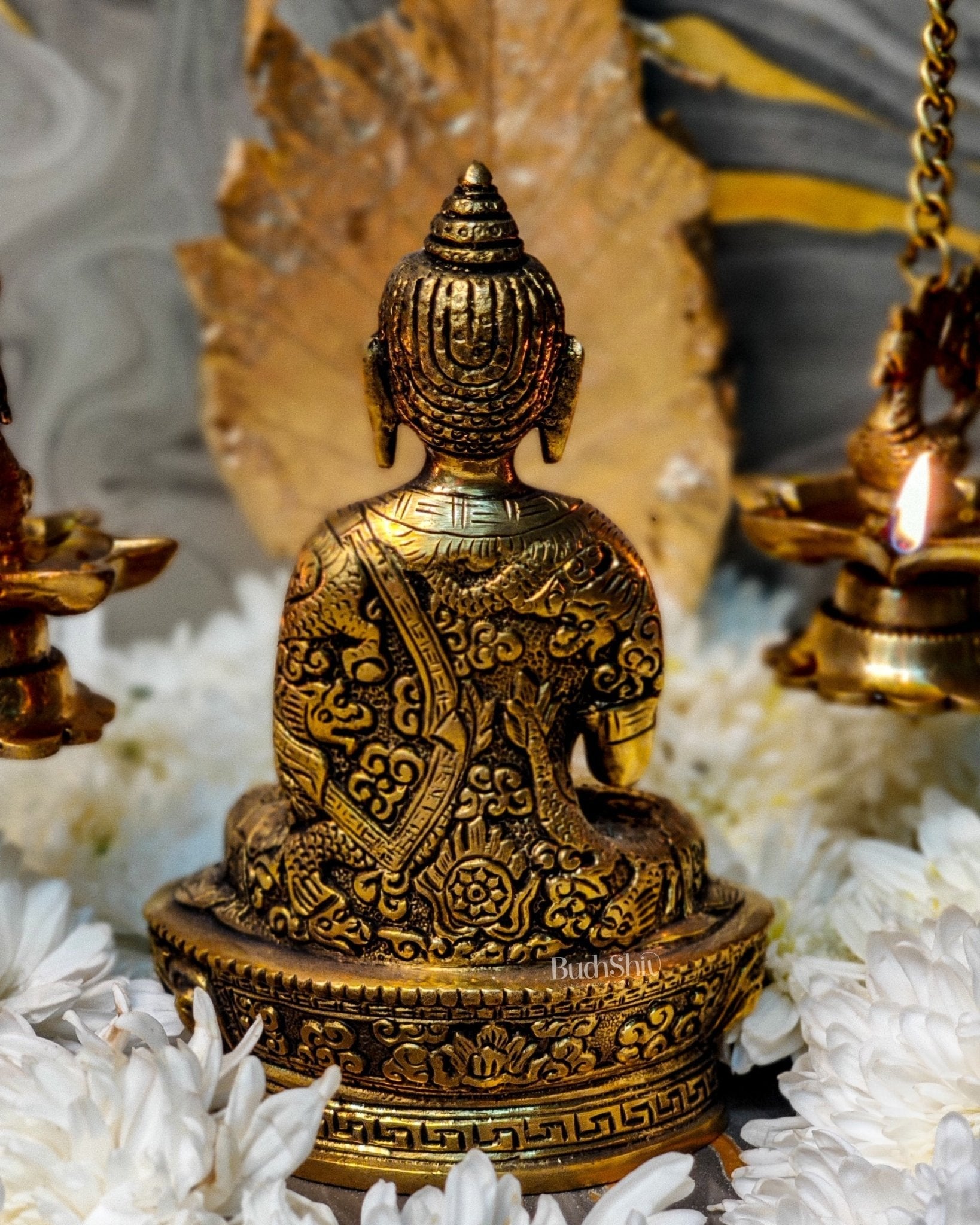 Beautiful Brass Blessing Buddha Statue | Abhaya Mudra/Aashirwaad Mudra | 7" x 4"